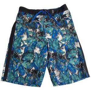 Red Camel Boy's Patterned Swim Trunks XL 10" Inseam Blue Black White Polyester